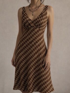 Vintage Y2K Jonathan Martin Studio Printed Midi Dress Women's size 12 Babydoll